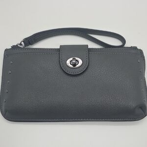 Maurices Gray Pebbled Wristlet Clutch with Turn-Lock